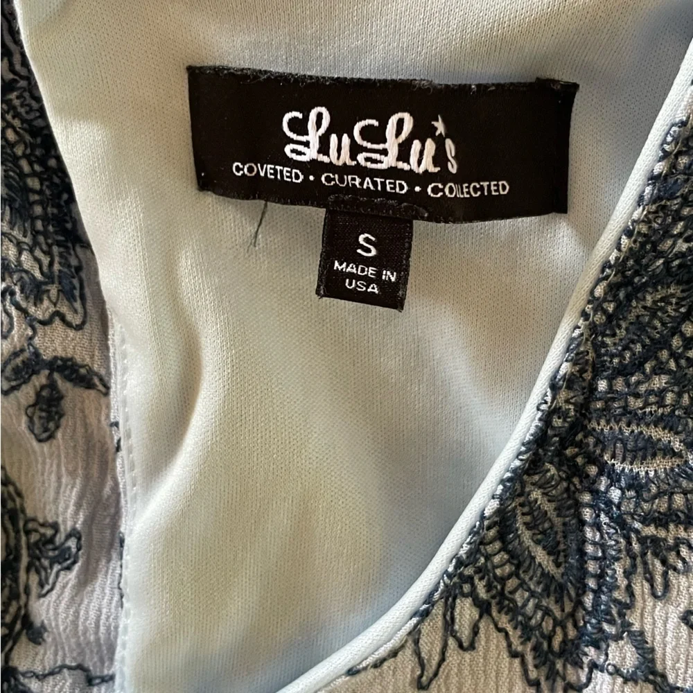 Lulu's SURF SWELL BLUE EMBROIDERED Mini SWING DRESS